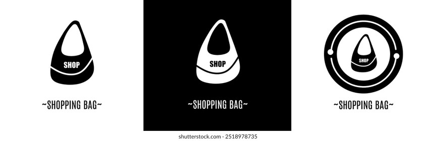 Shopping bag logo set. Collection of black and white logos. Stock vector.