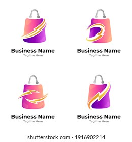 Shopping bag logo set. Flash sale logo template