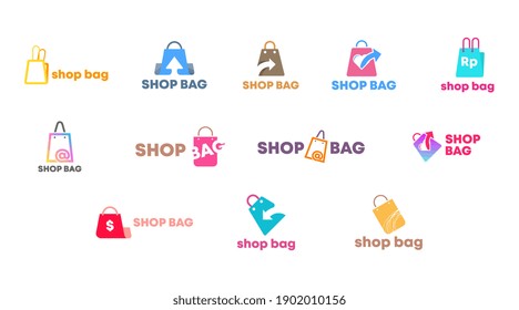 Juego de logotipos de la bolsa de compras, vector. Plantillas de logotipo de tienda en línea.
