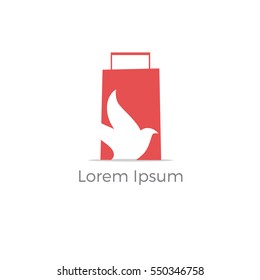 Shopping bag logo, Travel bag vector design, bird in bag illustration