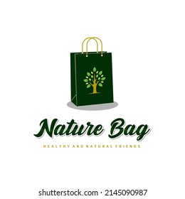 Shopping bag logo with tree icon For Natural shop Market Logo design inspiration