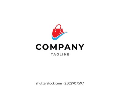 shopping bag logo with waves in flat vector design