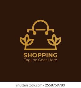 Shopping bag with lotus flower logo for retail store. Lotus shop bag flower logo concept sign symbol icon.