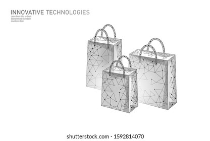 Shopping bag low poly design 3D. Online shop trade market technology. Buy now template. Mobile sale vector illustration