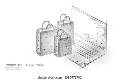 Shopping bag low poly design 3D. Online shop smartphone trade market technology. Vector illustration