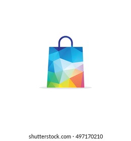 Shopping bag in low-poly triangular style for autumn sale and maple leaves made of dots and lines, polygonal bag,