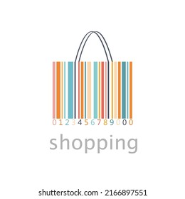 Shopping bag made with colored barcode. Electronic shopping concept. Vector icon