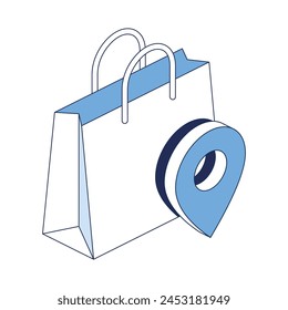 Shopping bag map location. Vector 3d line isometric, color web icons, new flat style. Creative design idea for infographics.