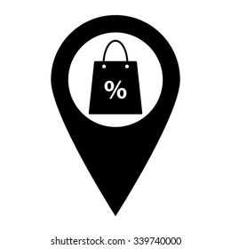 Shopping bag - map pointer vector icon