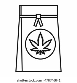 Shopping bag with marijuana leaf icon in outline style isolated on white background. Vector illustration