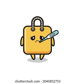 shopping bag mascot character with fever condition , cute style design for t shirt, sticker, logo element