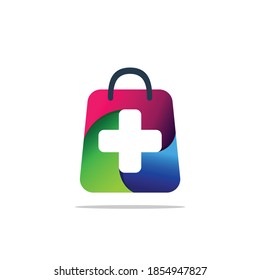 shopping bag with medical cross vector logo