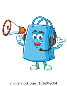 shopping bag with megaphone cartoon character a mascot design