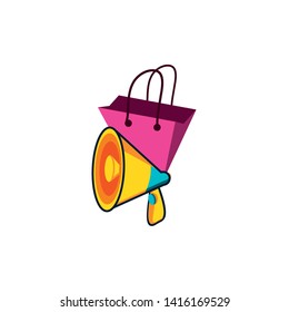 shopping bag with megaphone vector ilustration