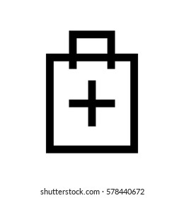 Shopping bag mini line, icon, background and graphic. The icon is black and white, linear  flat, vector, pixel perfect, minimal, suitable for web and print. 