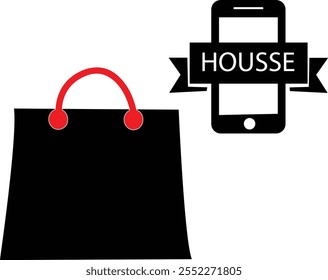 Saco de compras com uma ilustração de arte vetorial de aplicativo móvel 