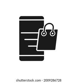 Shopping Bag with mobile phone icon Vector Design. Shopping Bag icon with smartphone design concept for e-commerce, online store and marketplace website, mobile, logo, symbol, button, sign, app UI