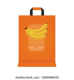 shopping bag mockup with banana healthy food vector illustration design