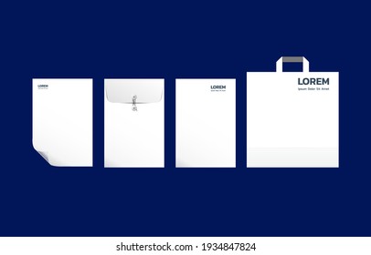 Shopping bag mockup. paper document and envelope blank white. Vector illustration