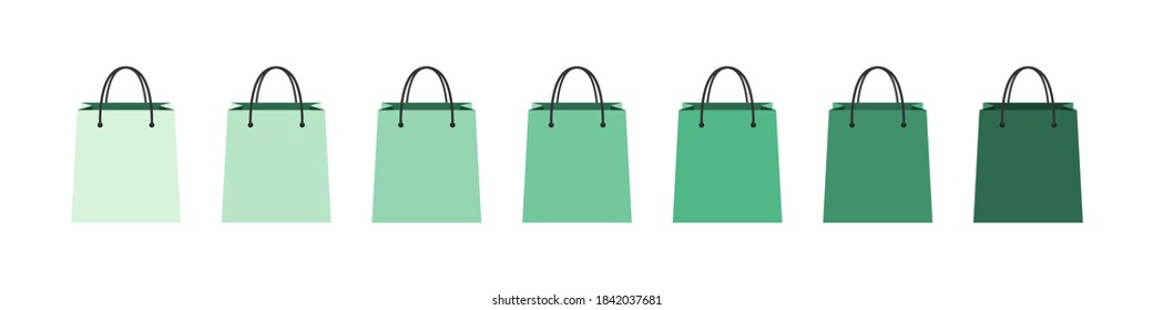 Maquillaje de la bolsa de compras. Diseño plano, bolsas de degradado sobre fondo blanco. Ilustración del vector