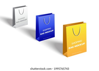 Bolsas de compras simuladas 3d. blanco en blanco. Ilustración del vector