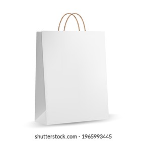 Shopping bag mockups. Paper package isolated on white background. Realistic mockup of craft paper bags.