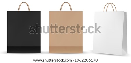 Shopping bag mockups. Paper package isolated on white background. Realistic mockup of craft paper bags.