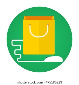 Shopping bag mouse flat vector icon that describe concept such as online shopping, e-commerce, online purchase, for your personal or commercial project