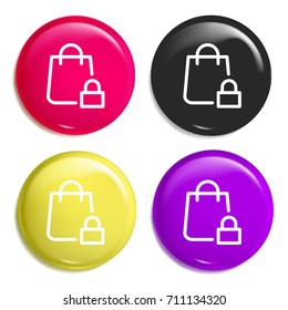 Shopping bag multi color glossy badge icon set. Realistic shiny badge icon or logo mockup
