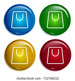 Shopping bag multi color gradient glossy badge icon set. Realistic shiny badge icon or logo mockup