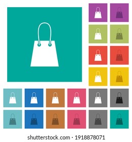 Shopping bag multi colored flat icons on plain square backgrounds. Included white and darker icon variations for hover or active effects.