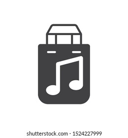 Shopping bag with musical note icon. flat simple pictogram. Music store vector illustration