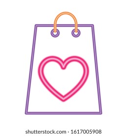 shopping bag in neon light on white background vector illustration design