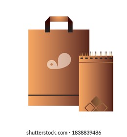 shopping bag with notebook corporation vector illustration design