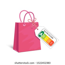 Shopping bag with Nutri score sign health care for packaging, official labels,
Vector graphic isolated on gray background
