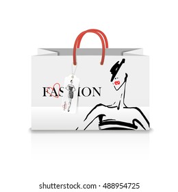Shopping Bag on white background with a print - Fashion illustration