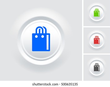 Shopping Bag on White Bevel Round Button