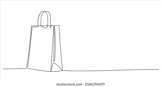 Shopping bag in one continuous line drawing. Black Friday in simple linear style. Doodle outline vector illustration. Sale concept, cyber monday