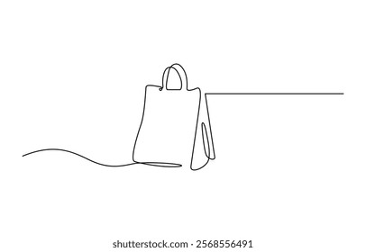 Shopping bag one line continuous. Shopping bag line art, Continuous single line drawing of shopping bag design. Simple paper bag one line vector illustration.