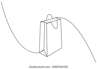 Shopping bag one line drawing and minimalist style isolate outline vector illustration