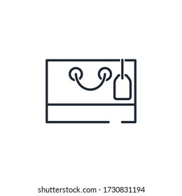 Shopping a bag.  Online orders and purchases . Vector linear icon on a white background.