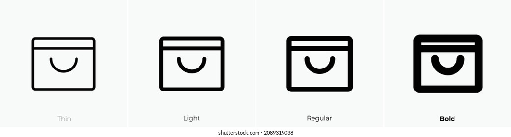 icono abierto de la bolsa de compra. Diseño delgado, ligero y audaz aislado en un fondo blanco