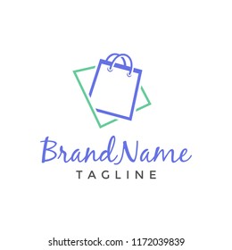 Shopping Bag out of Windows, Screen, Square Logo Design and Template