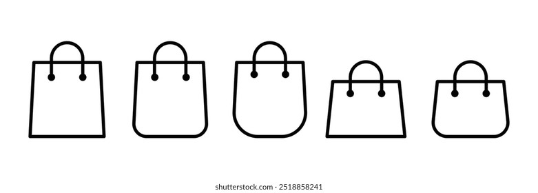 Shopping bag outline icon set. Line and glyph shopping bag. shopping bags in different styles. packages symbol in thine line.