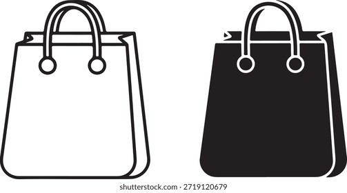 Shopping bag outline and solid silhouette tote bag carrier bag