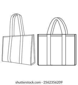 Shopping Bag outline white isolated Vector illustration For Template