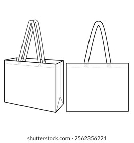 Shopping Bag outline white isolated Vector illustration For Template