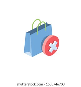 Shopping bag package cancel. Vector 3d isometric, color web icon, new flat style. Creative illustration design, idea for infographics.