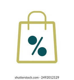 Shopping bag with percent symbol vector icon. E-commerce sign. Graph symbol for your web site design, logo, app, UI