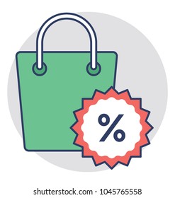 A shopping bag with percentage badge depiction of shopping discount